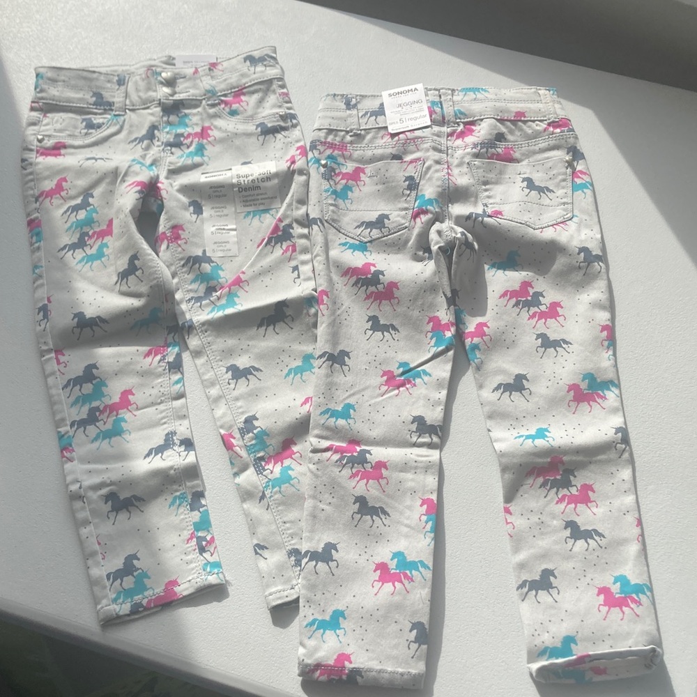 3/$30 2pairs Sonoma jegging unicorn print stretch denim adjustable waist girls 5